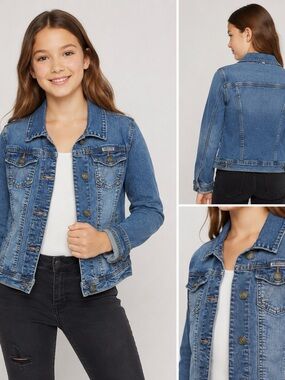 Hydraulic Girl's M (8-10) Denim Blue Jean Jacket Distressed 97% Cotton